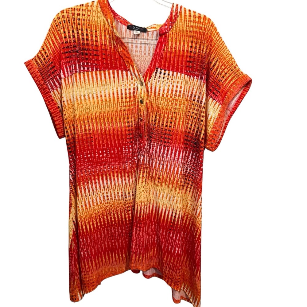COCOMO  Size 2X Popover Blouse Stretchy Jersey Knit Aztec Print Shark Bite‎ Hem